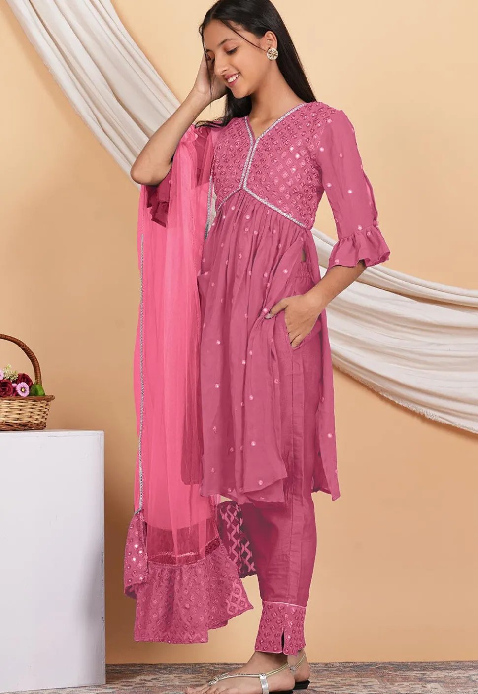 Embroidered Georgette Pakistani Suit in Pink