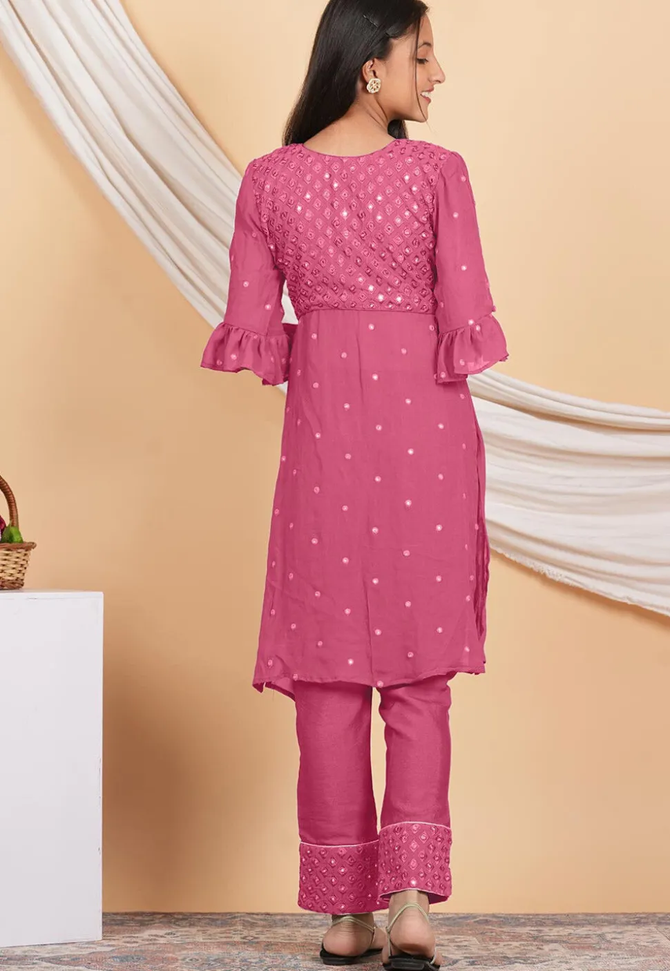 Embroidered Georgette Pakistani Suit in Pink