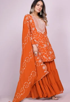 Embroidered Georgette Pakistani Suit in Orange