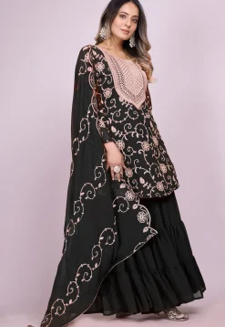 Embroidered Georgette Pakistani Suit in Black