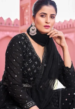 Embroidered Georgette Pakistani Suit in Black