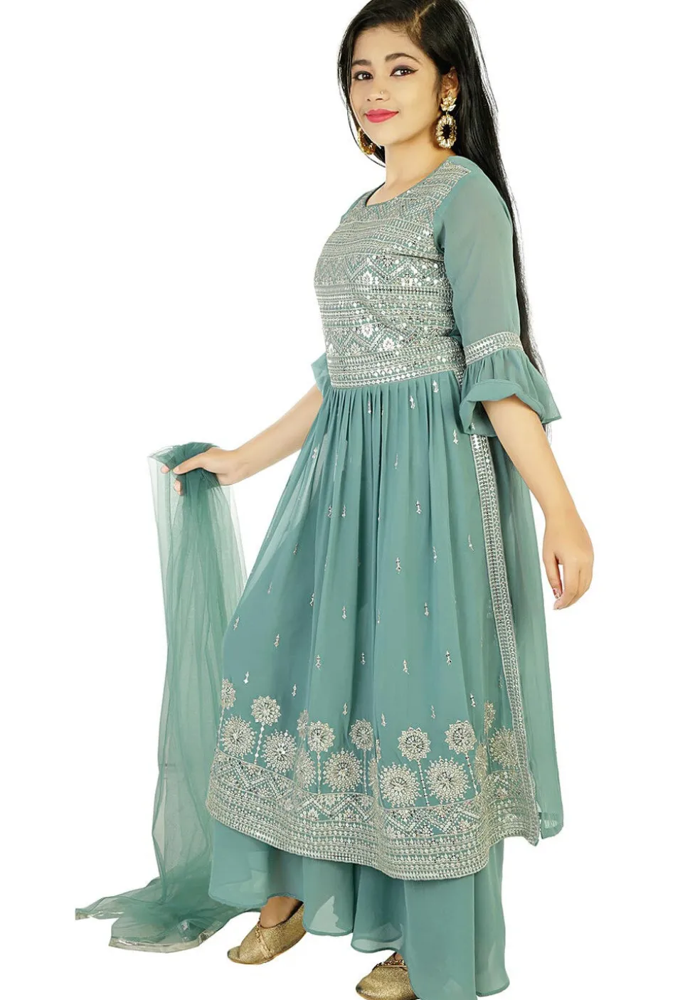 Embroidered Georgette Pakistani Suit in Dusty Blue