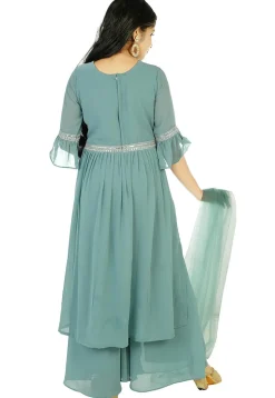 Embroidered Georgette Pakistani Suit in Dusty Blue