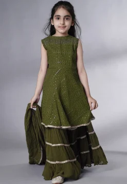 Embroidered Georgette Pakistani Suit in Olive Green