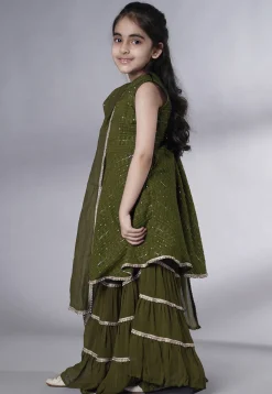 Embroidered Georgette Pakistani Suit in Olive Green