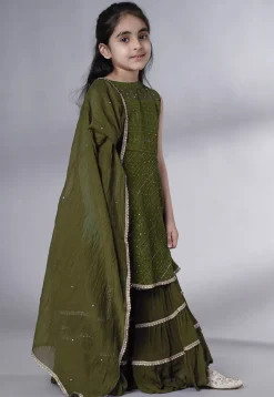 Embroidered Georgette Pakistani Suit in Olive Green
