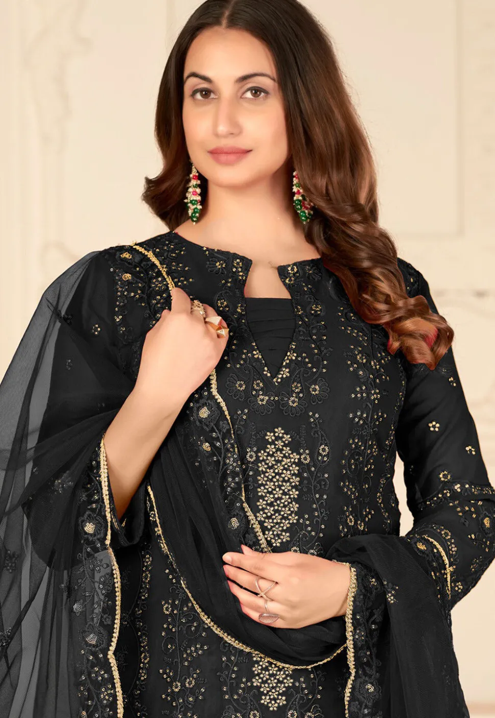 Embroidered Georgette Pakistani Suit in Black