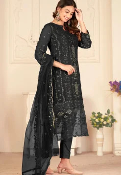 Embroidered Georgette Pakistani Suit in Black