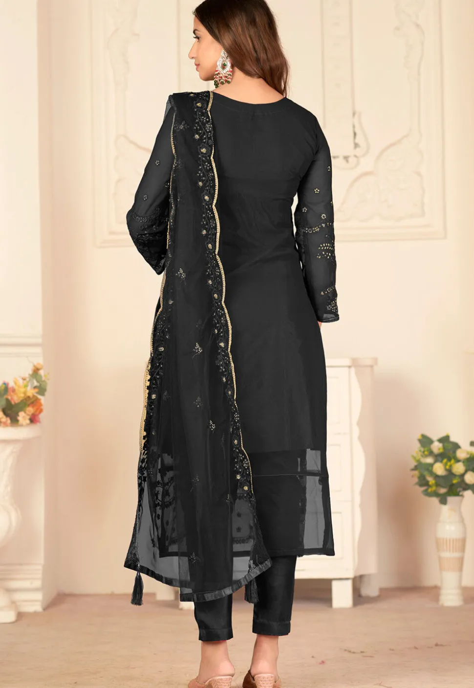 Embroidered Georgette Pakistani Suit in Black