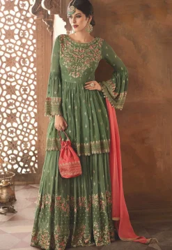 Embroidered Georgette Pakistani Suit in Dusty Green