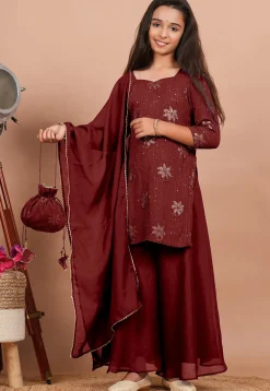 Embroidered Georgette Pakistani Suit in Maroon