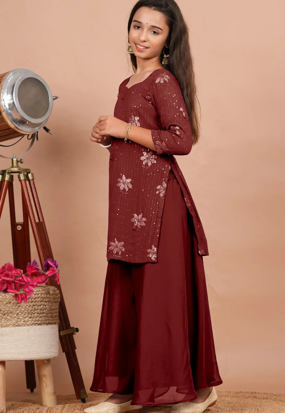 Embroidered Georgette Pakistani Suit in Maroon