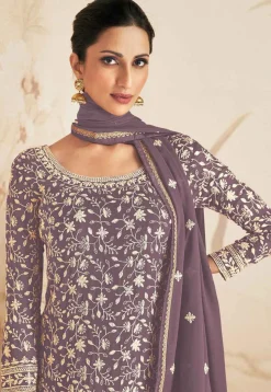 Embroidered Georgette Pakistani Suit in Dusty Purple