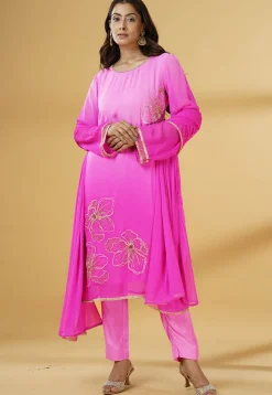 Embroidered Georgette Pakistani Suit in Shaded Fuchsia