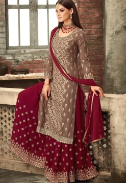 Embroidered Georgette Pakistani Suit in Fawn