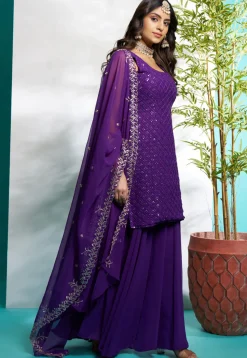 Embroidered Georgette Pakistani Suit in Purple