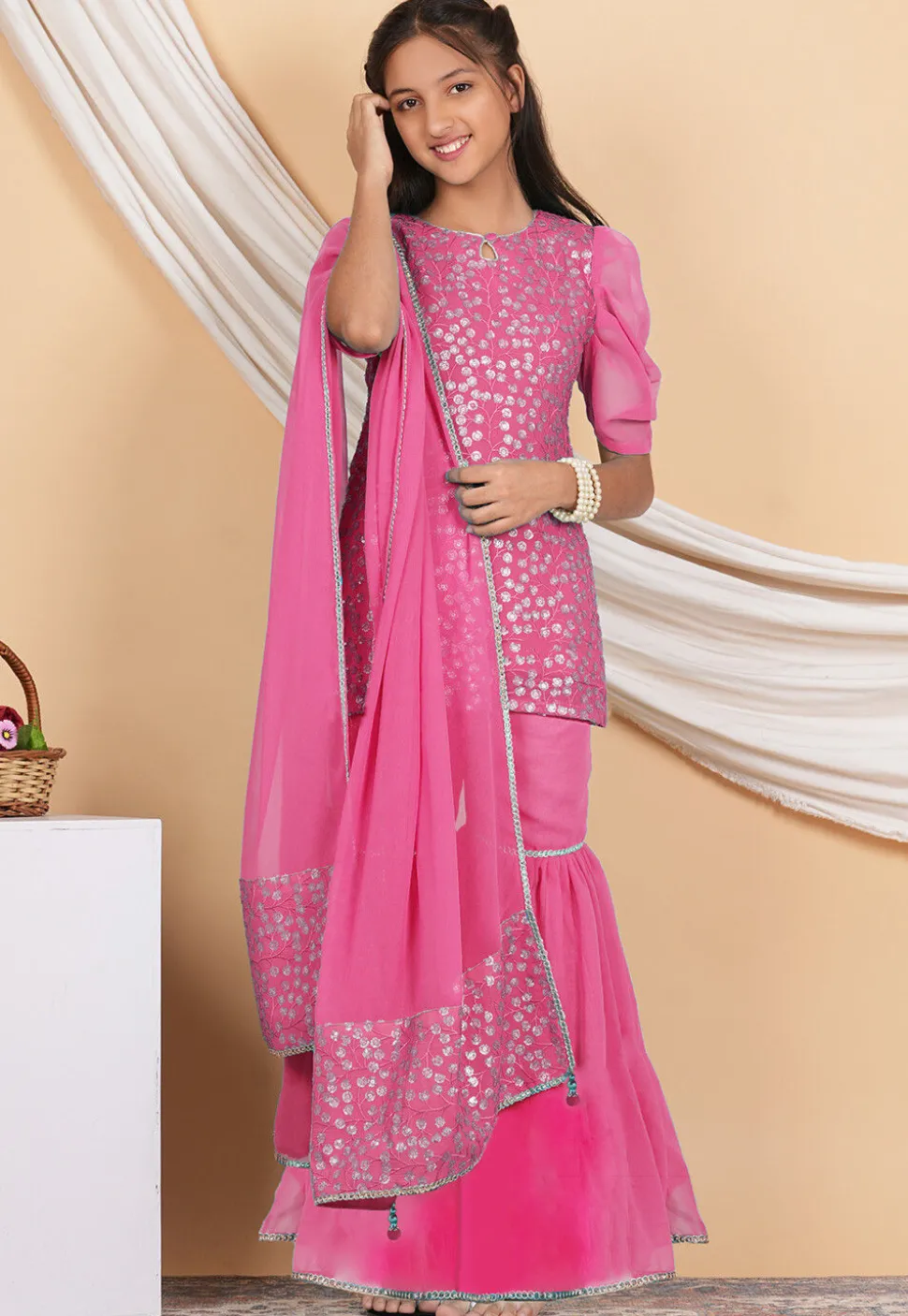 Embroidered Georgette Pakistani Suit in Pink