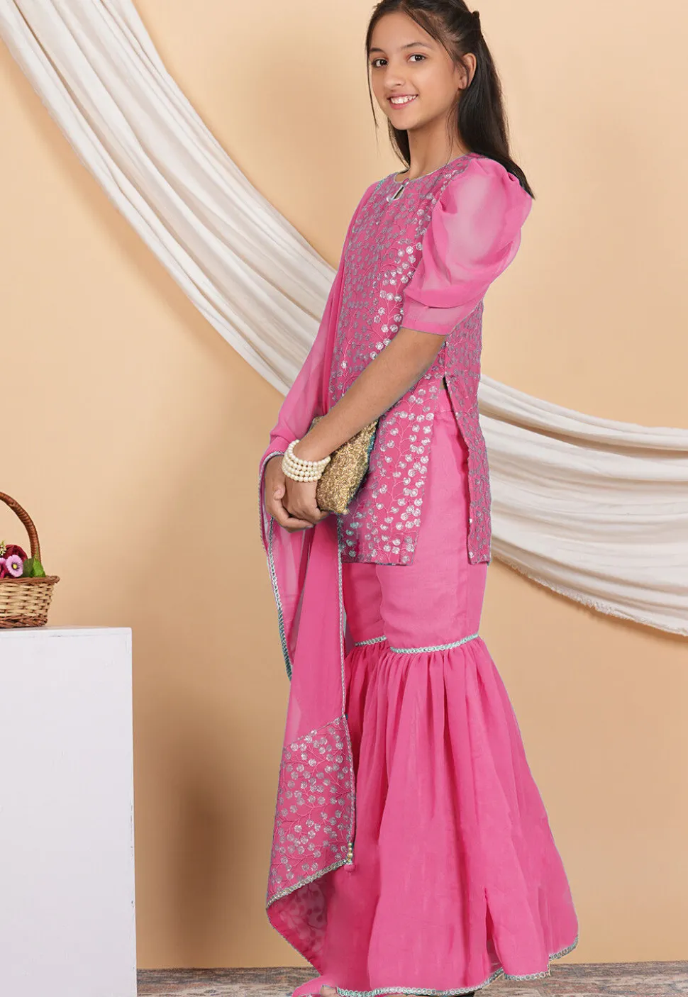 Embroidered Georgette Pakistani Suit in Pink