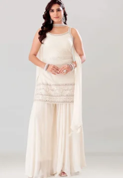 Embroidered Georgette Pakistani Suit in Off White