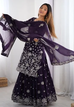 Embroidered Georgette Pakistani Suit in Purple