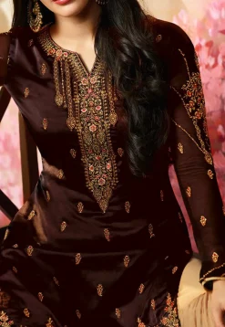 Embroidered Georgette Pakistani Suit in Brown