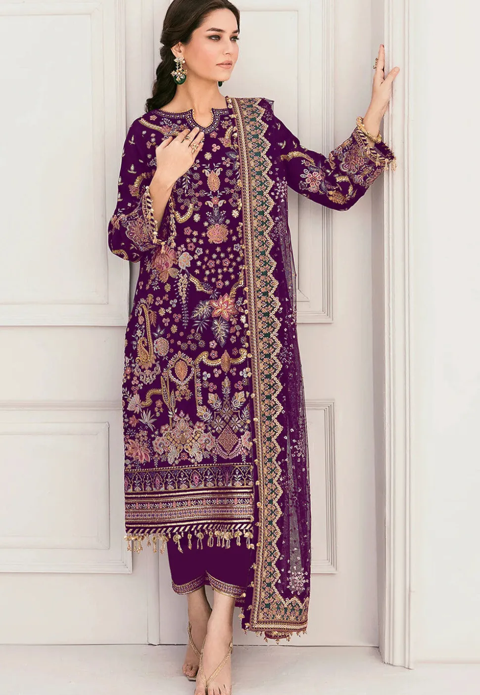 Embroidered Georgette Pakistani Suit in Purple