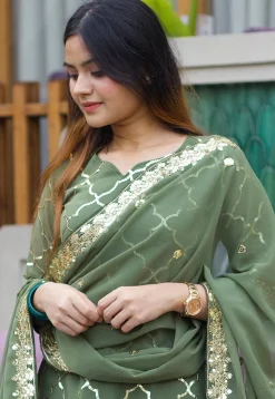 Embroidered Georgette Pakistani Suit in Dusty Green