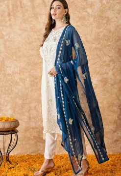 Embroidered Georgette Pakistani Suit in Off White