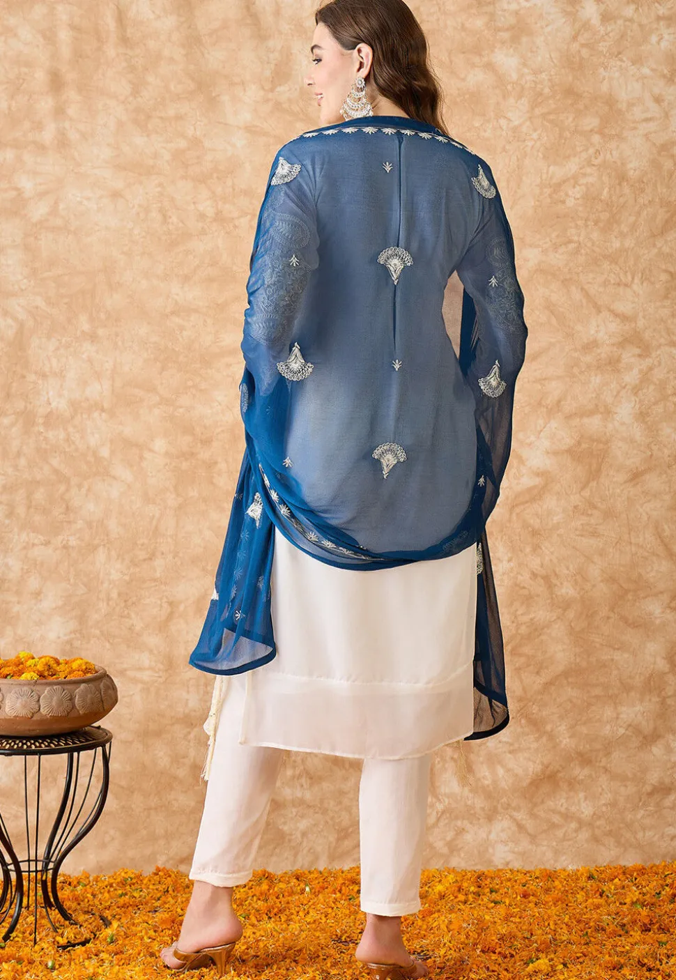 Embroidered Georgette Pakistani Suit in Off White