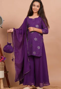 Embroidered Georgette Pakistani Suit in Purple