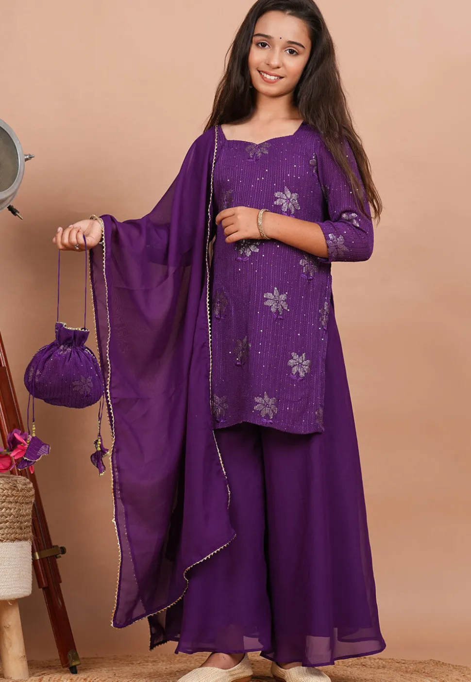 Embroidered Georgette Pakistani Suit in Purple