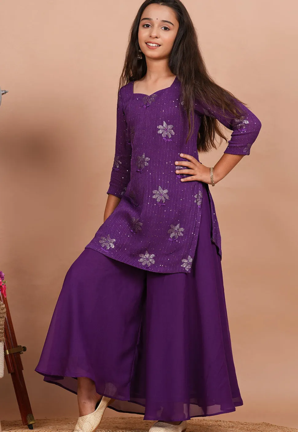 Embroidered Georgette Pakistani Suit in Purple