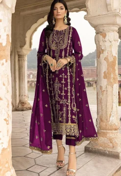 Embroidered Georgette Pakistani Suit in Wine