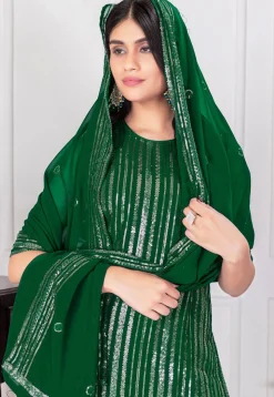 Embroidered Georgette Pakistani Suit in Green