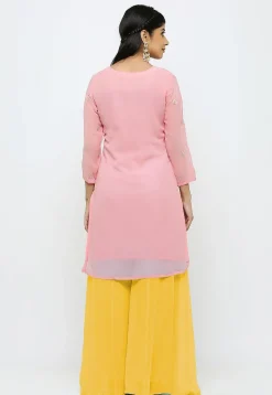 Embroidered Georgette Pakistani Suit in Baby Pink