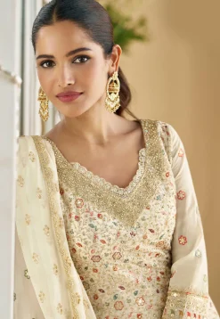 Embroidered Georgette Pakistani Suit in Light Beige