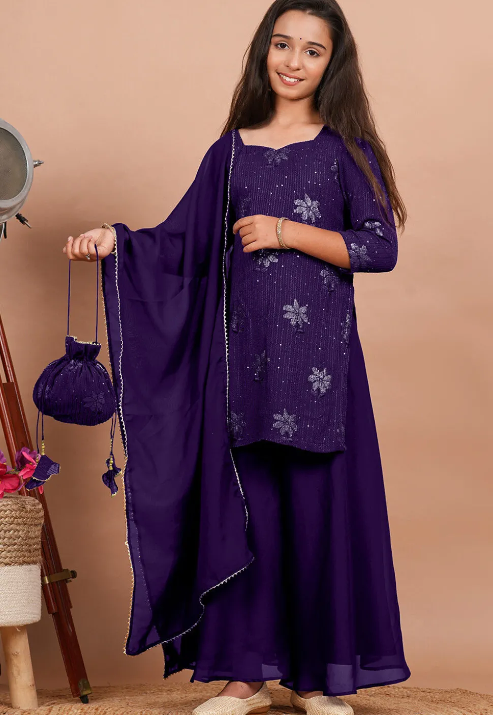 Embroidered Georgette Pakistani Suit in Dark Purple