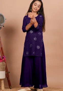 Embroidered Georgette Pakistani Suit in Dark Purple