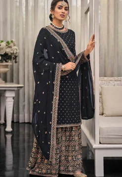 Embroidered Georgette Pakistani Suit in Black