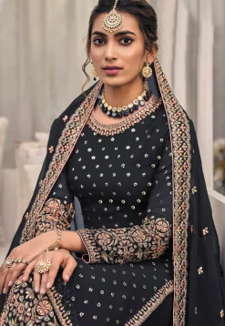 Embroidered Georgette Pakistani Suit in Black