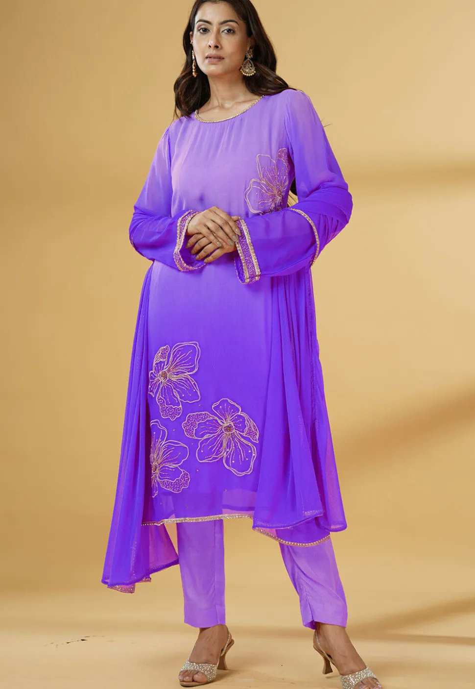 Embroidered Georgette Pakistani Suit in Shaded Purple