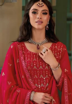 Embroidered Georgette Pakistani Suit in Red