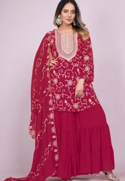 Embroidered Georgette Pakistani Suit in Fuchsia