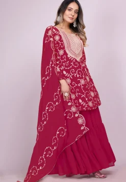 Embroidered Georgette Pakistani Suit in Fuchsia