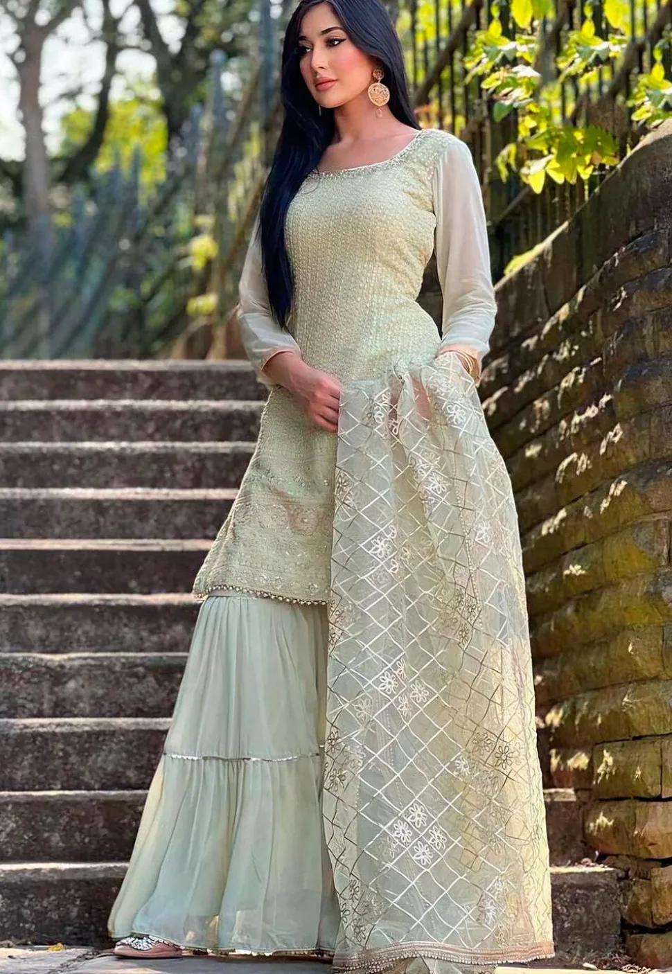 Embroidered Georgette Pakistani Suit in Pastel Green