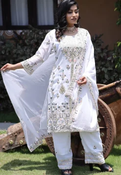 Embroidered Georgette Pakistani Suit in Off White