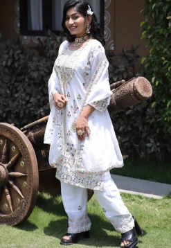 Embroidered Georgette Pakistani Suit in Off White