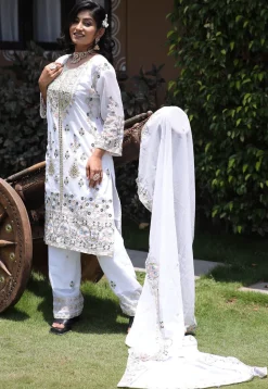 Embroidered Georgette Pakistani Suit in Off White