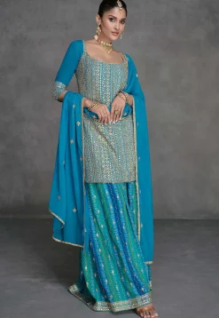 Embroidered Georgette Pakistani Suit in Sky Blue