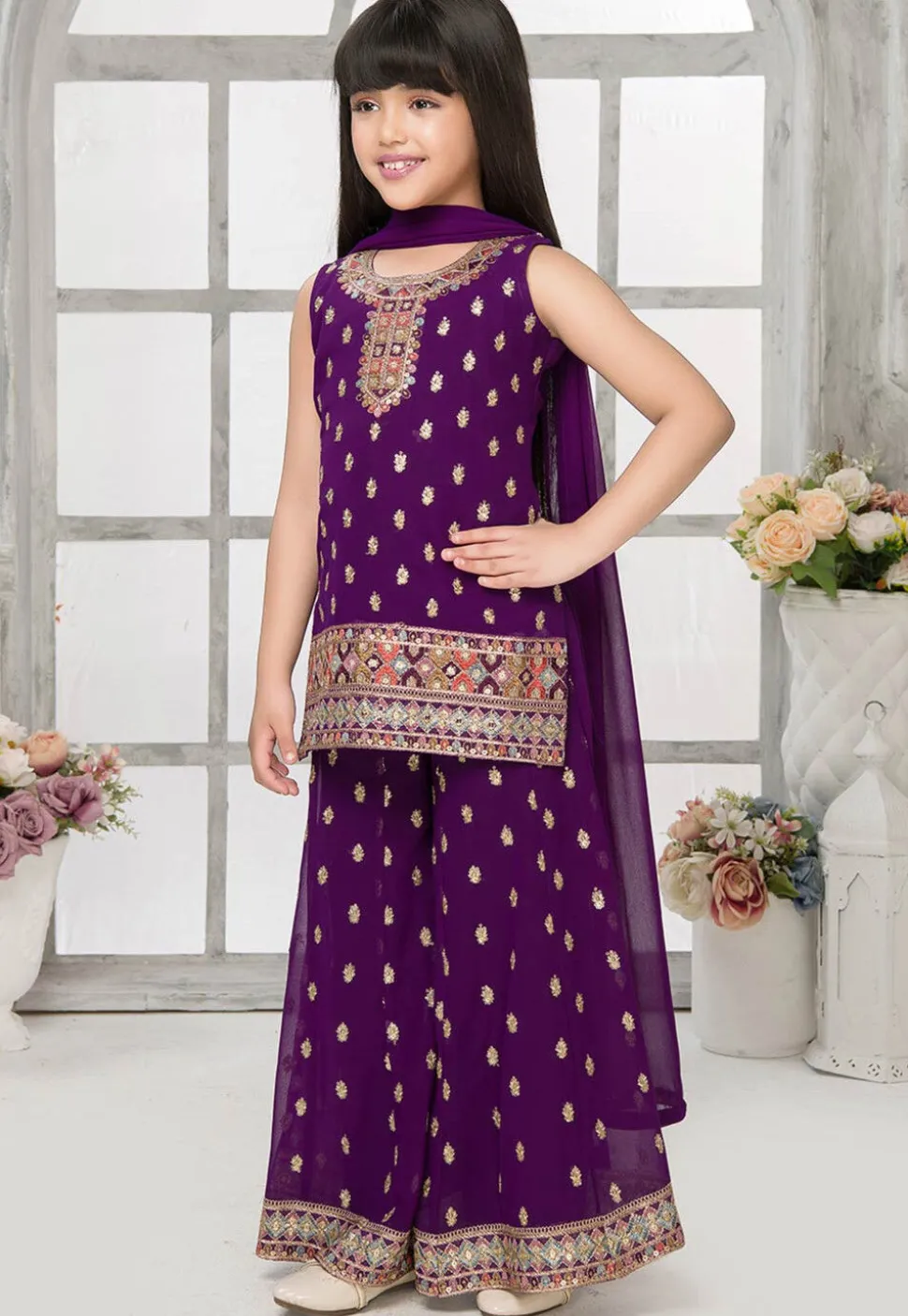 Embroidered Georgette Pakistani Suit in Purple